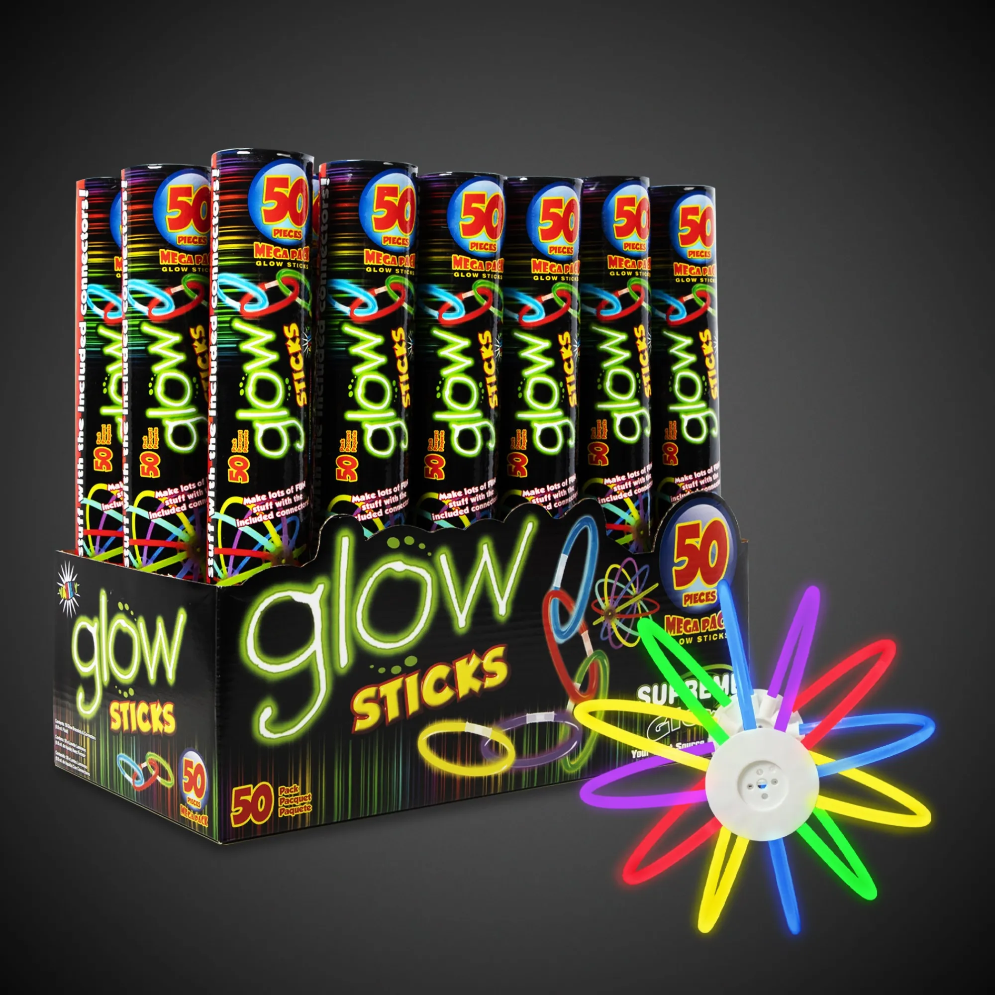 Discount Windy City Novelties Assorted Glow 8" Bracelets Retail Counter Display