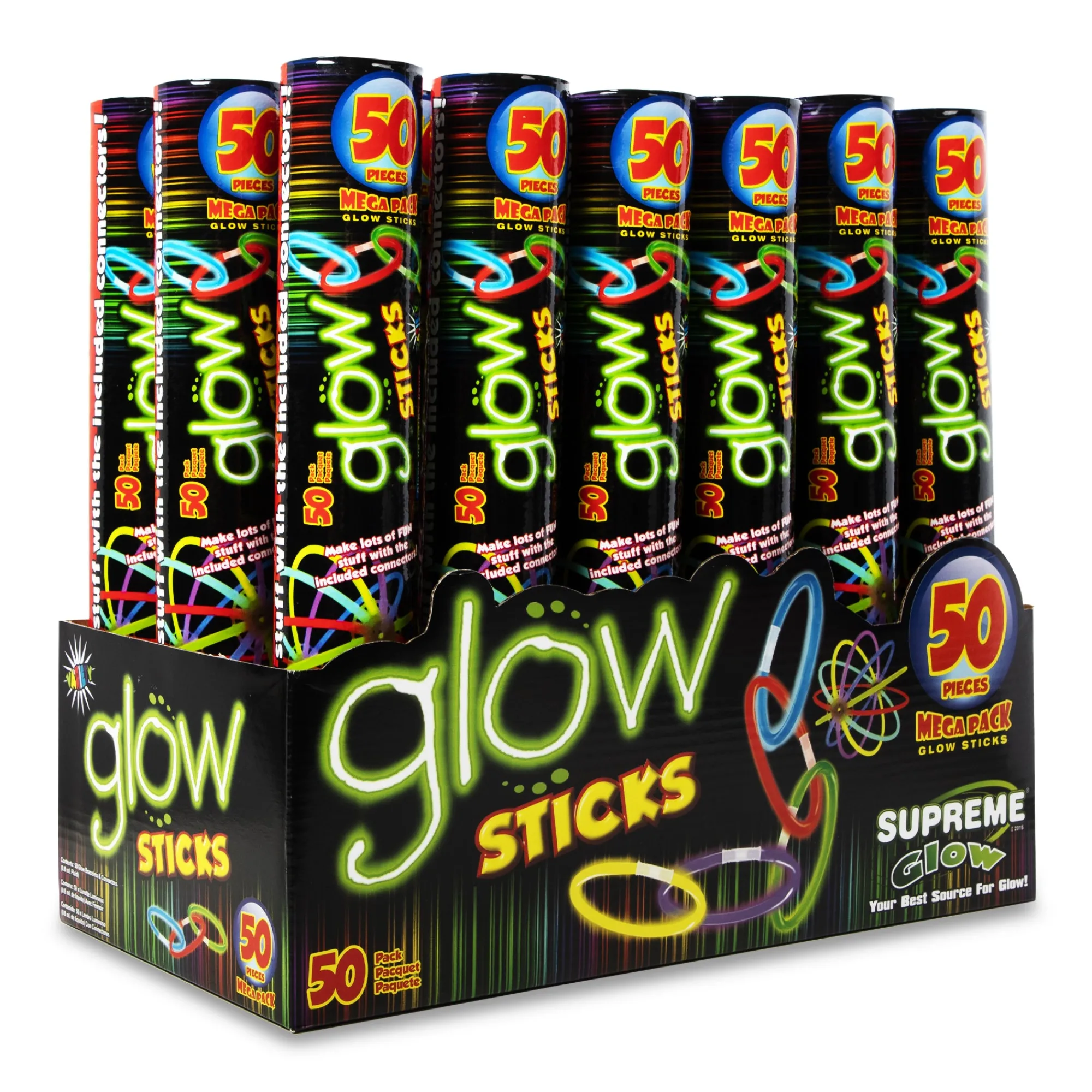 Discount Windy City Novelties Assorted Glow 8" Bracelets Retail Counter Display