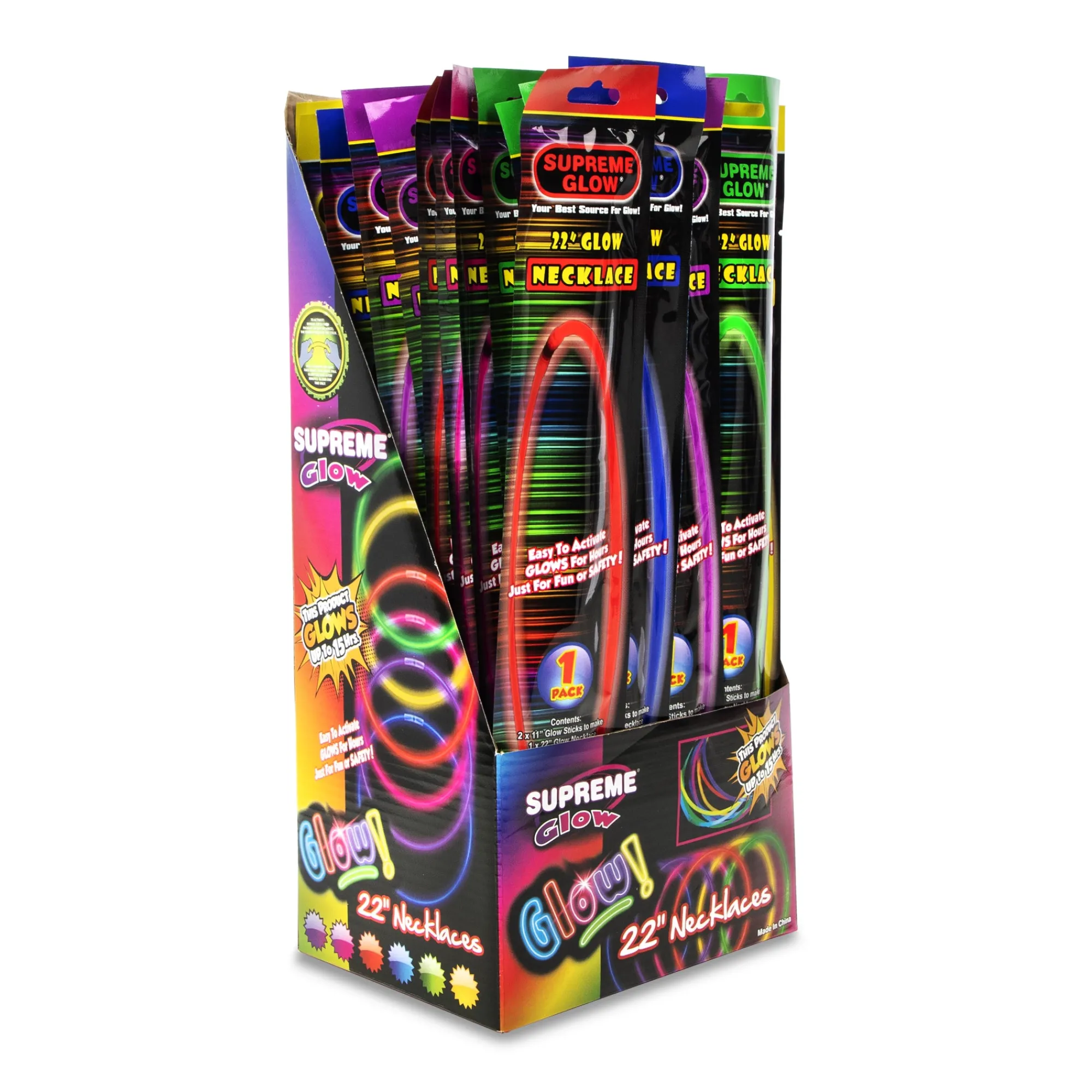 New Windy City Novelties Assorted Glow Necklaces Retail Counter Display