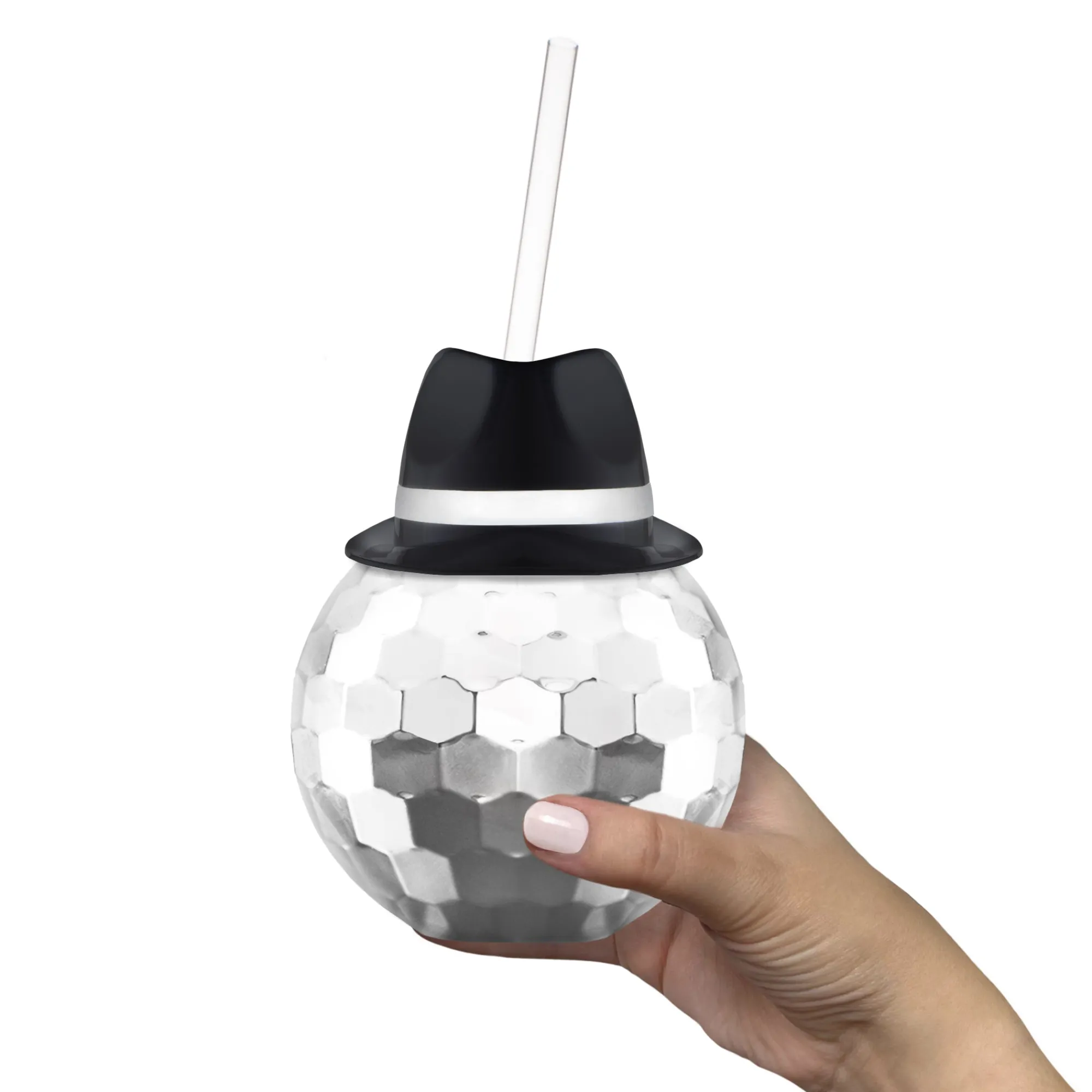 Discount Windy City Novelties Black Fedora Hat Silver Disco Ball Cup with Straw