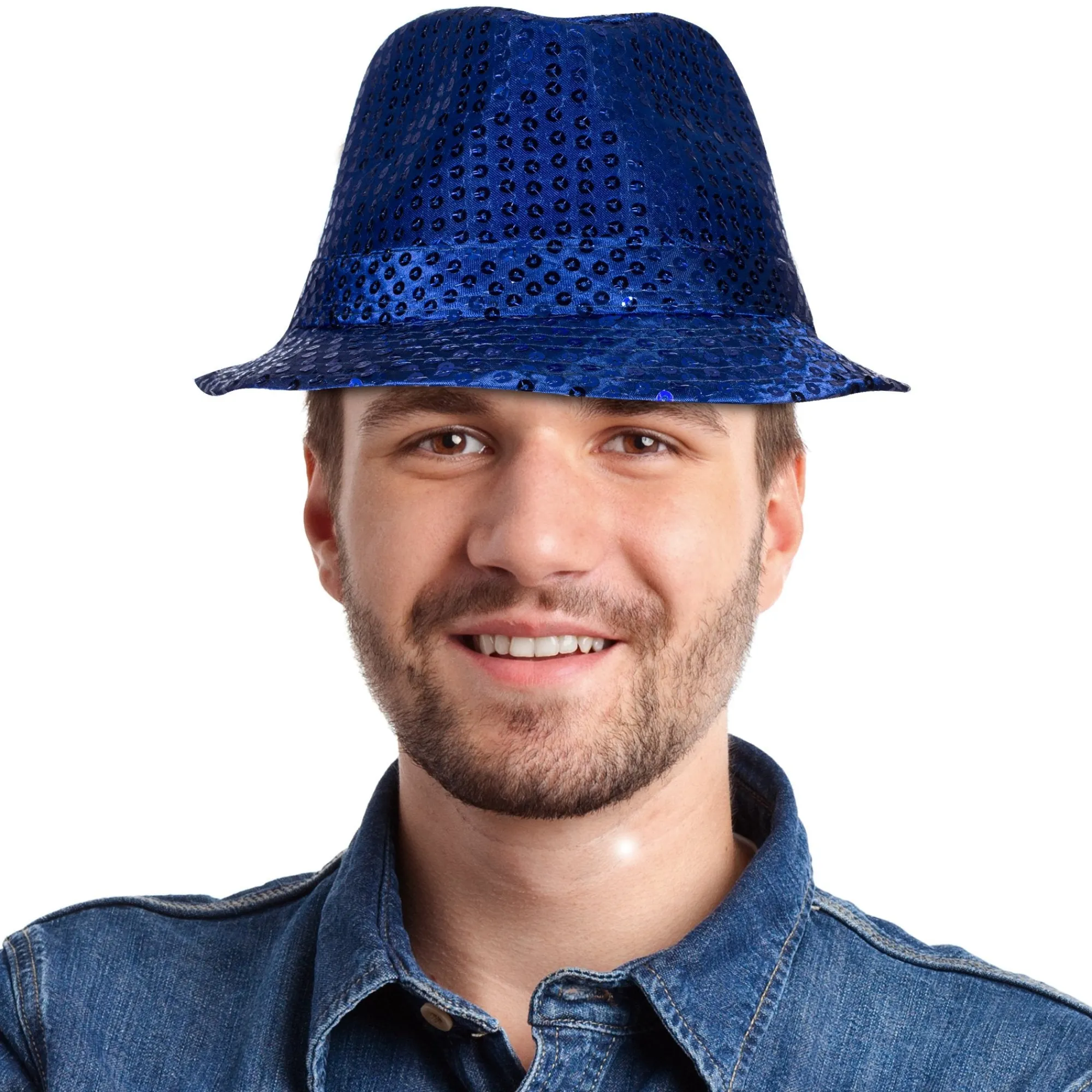 Best Windy City Novelties Blue Sequin Fedora Hat