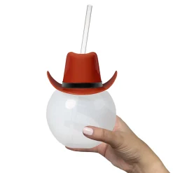 Clearance Windy City Novelties Brown Cowboy Hat 20 oz. Ball Cup with Straw