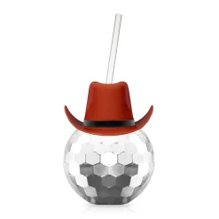 Sale Windy City Novelties Brown Cowboy Hat Silver Disco Ball Cup with Straw