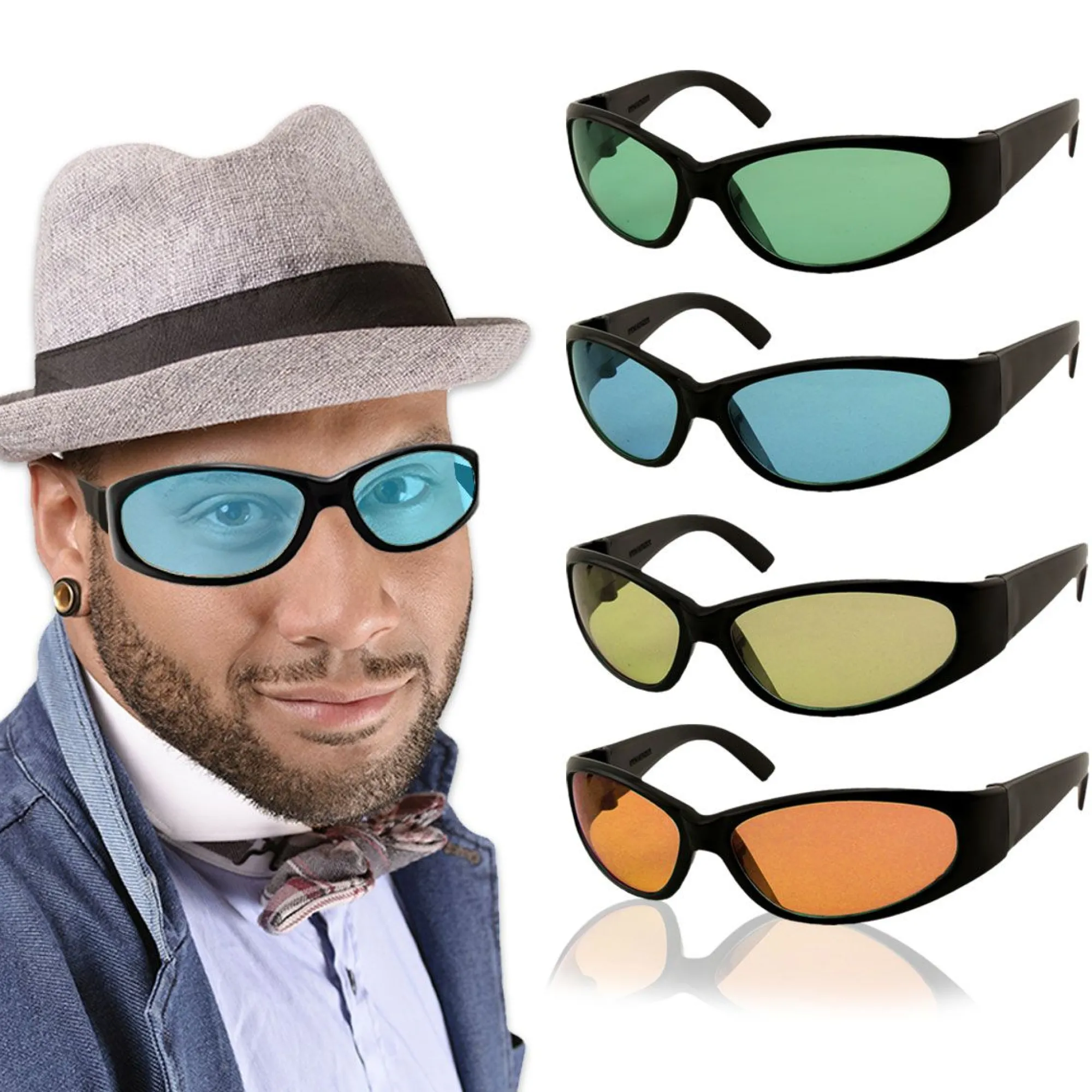 Windy City Novelties Colored Lens Black Wrap Sunglasses