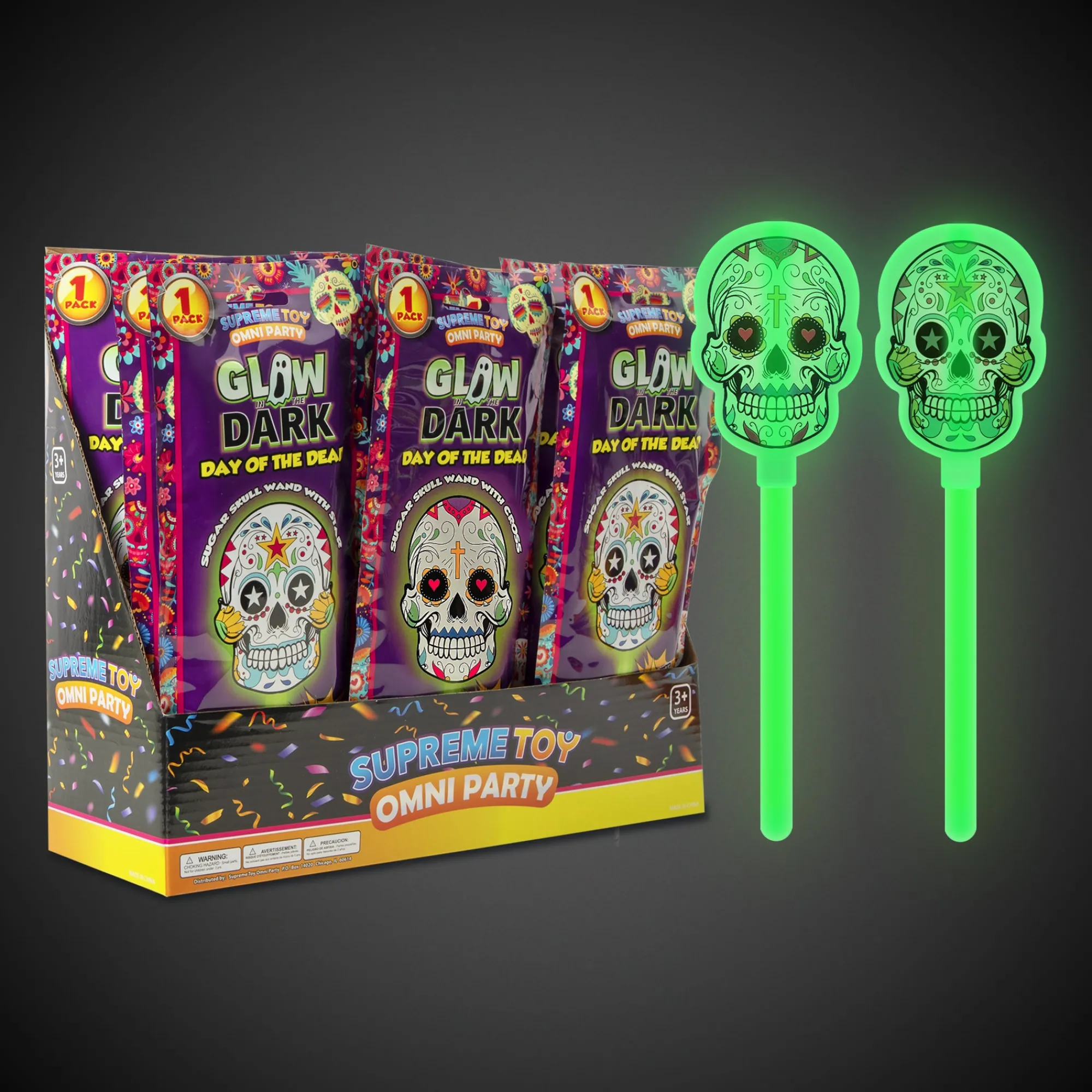 Windy City Novelties Day of the Dead Glow Wands Retail Counter Display