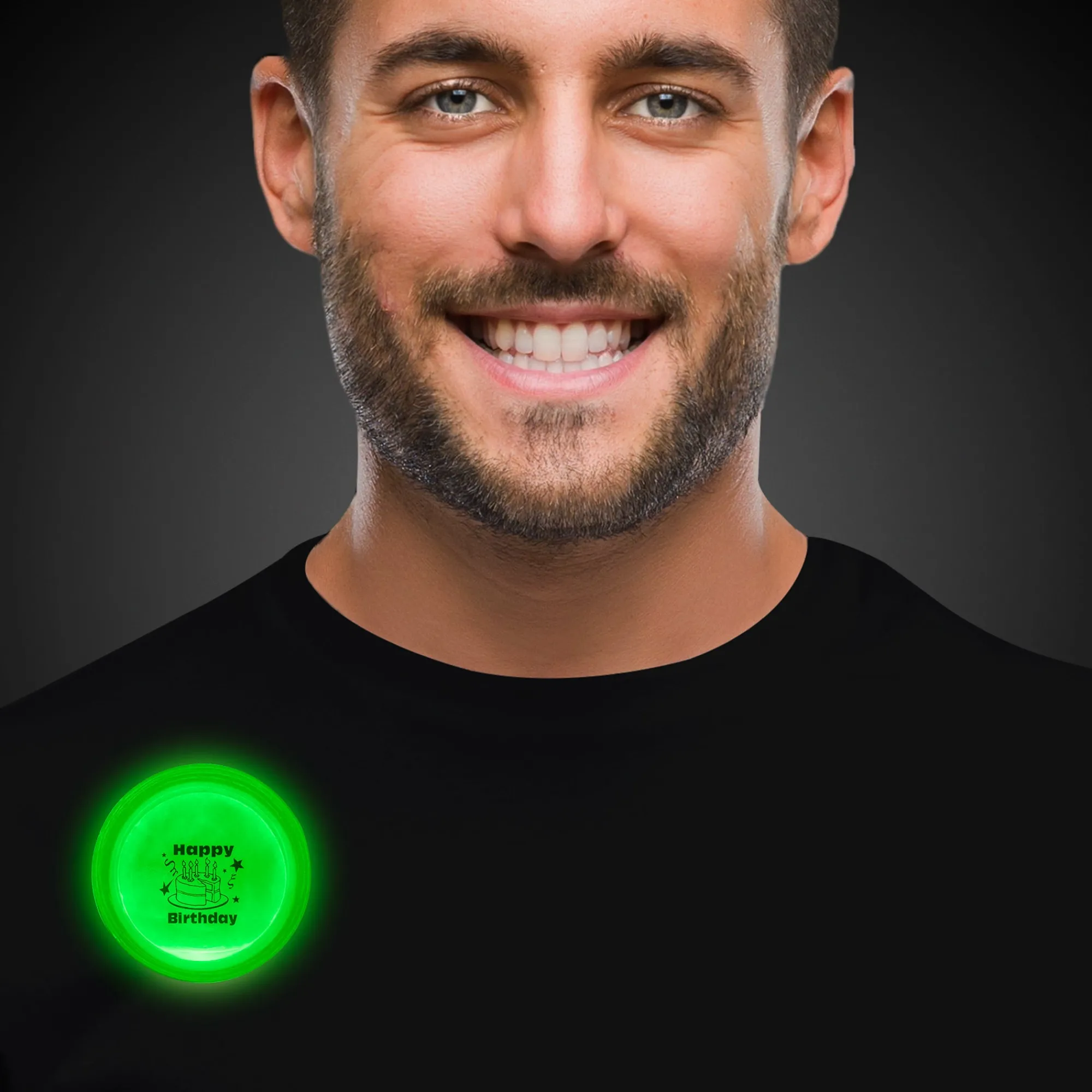 Hot Windy City Novelties Happy Birthday Green Glow Badge