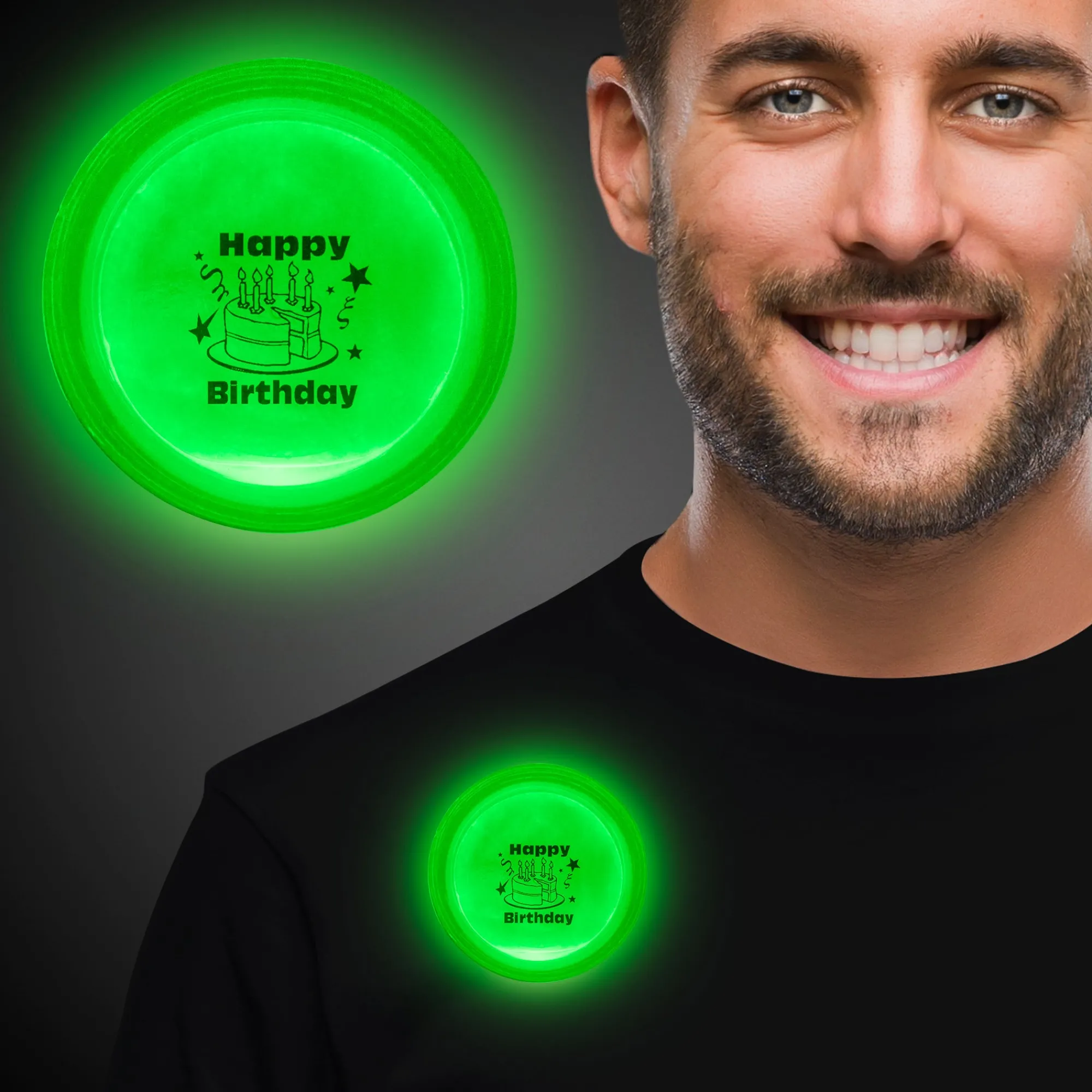 Hot Windy City Novelties Happy Birthday Green Glow Badge