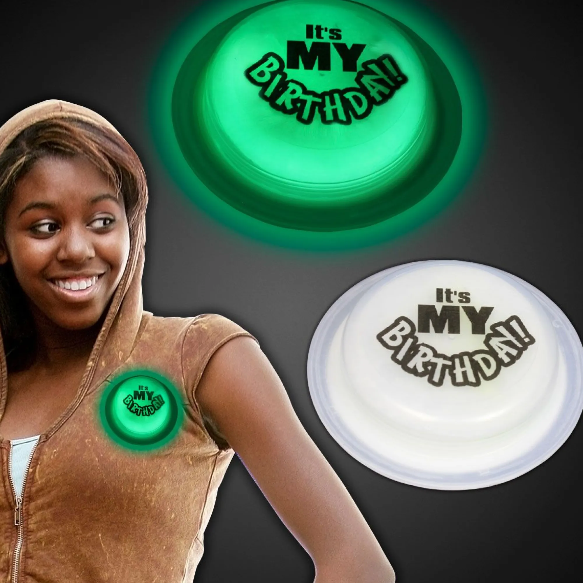Hot Windy City Novelties It's My Birthday Green Glow Badge