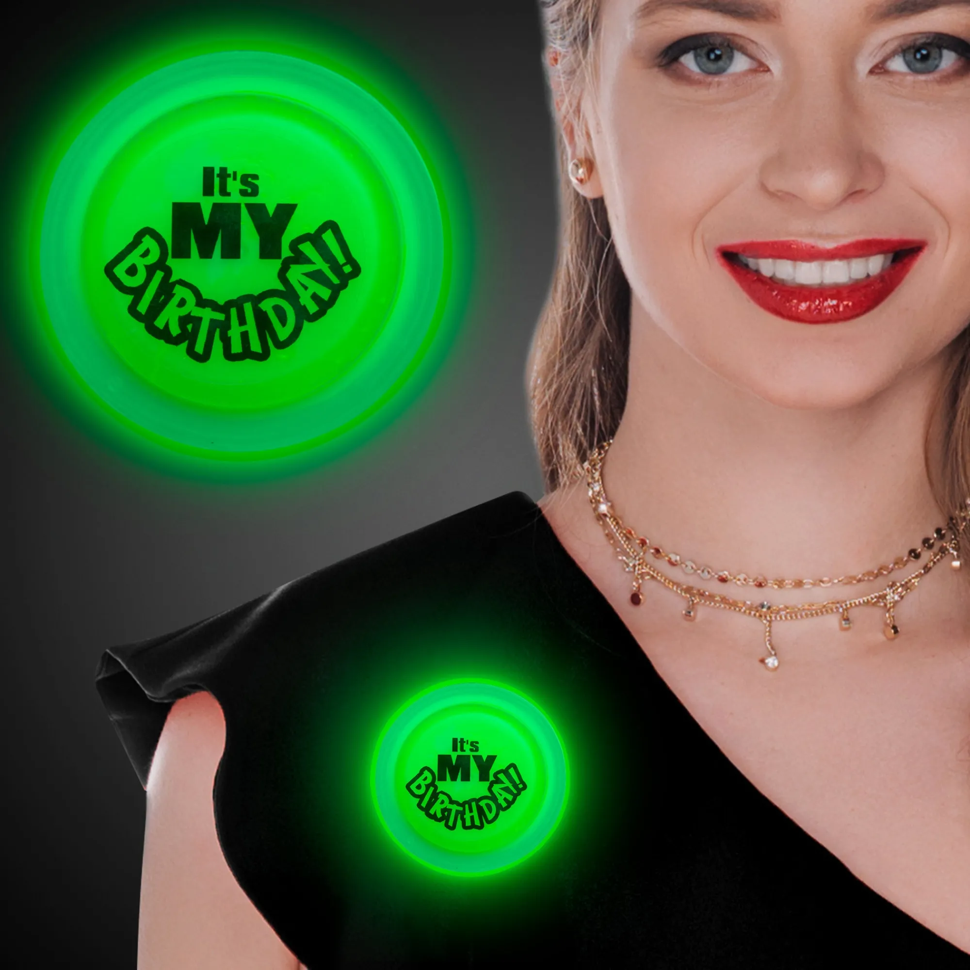 Hot Windy City Novelties It's My Birthday Green Glow Badge