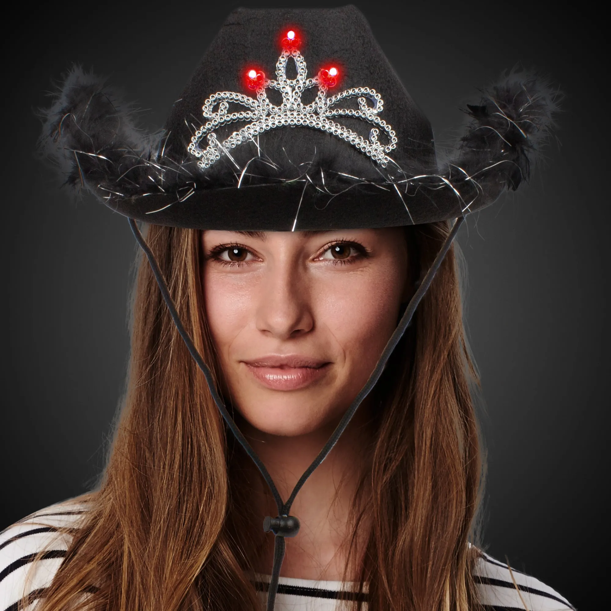Best Windy City Novelties LED Black Cowboy Hat with Tiara