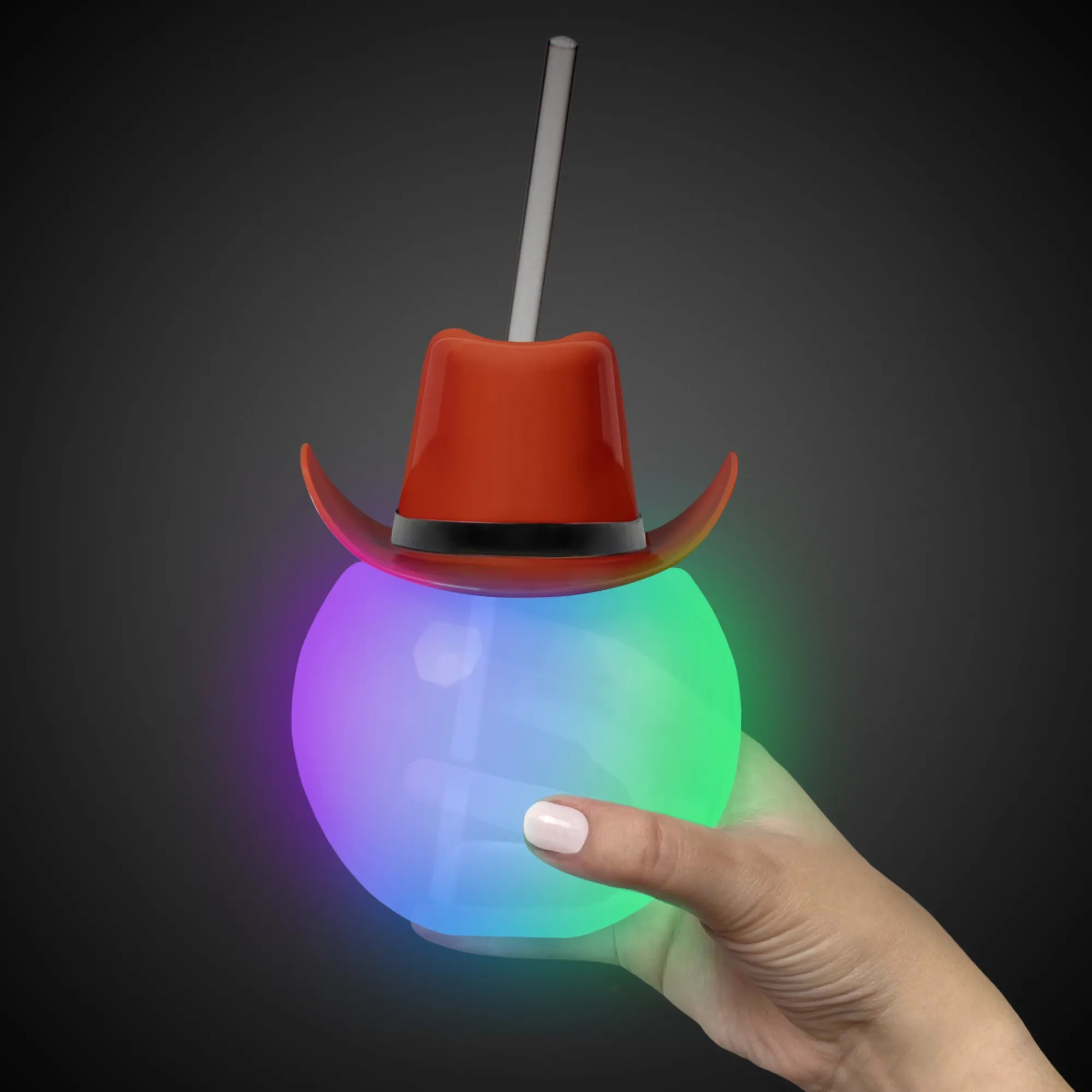 Windy City Novelties LED Brown Cowboy Hat 20 oz. Ball Cup with Straw