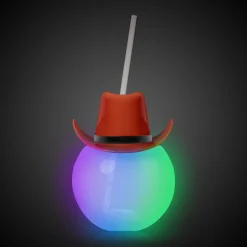 Windy City Novelties LED Brown Cowboy Hat 20 oz. Ball Cup with Straw