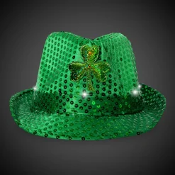 New Windy City Novelties LED Green Shamrock Sequin Fedora Hat