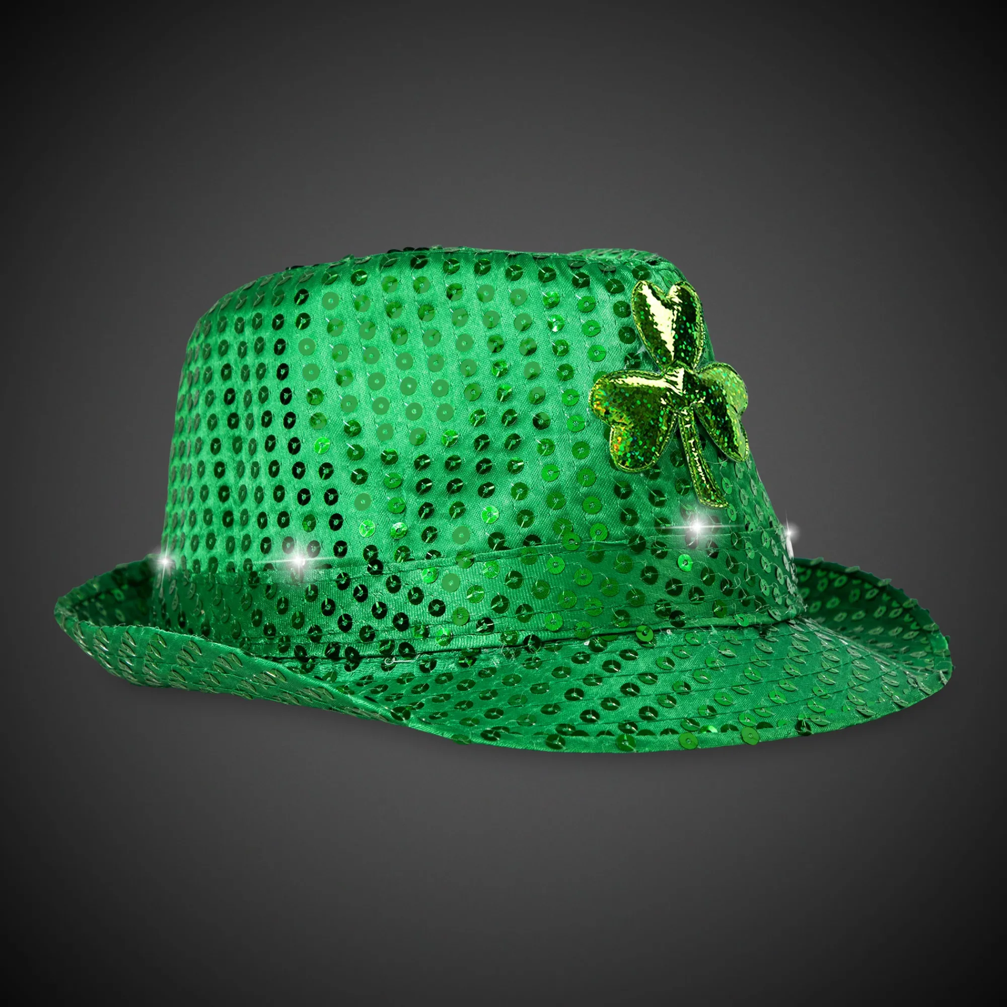 New Windy City Novelties LED Green Shamrock Sequin Fedora Hat