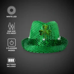 New Windy City Novelties LED Green Shamrock Sequin Fedora Hat