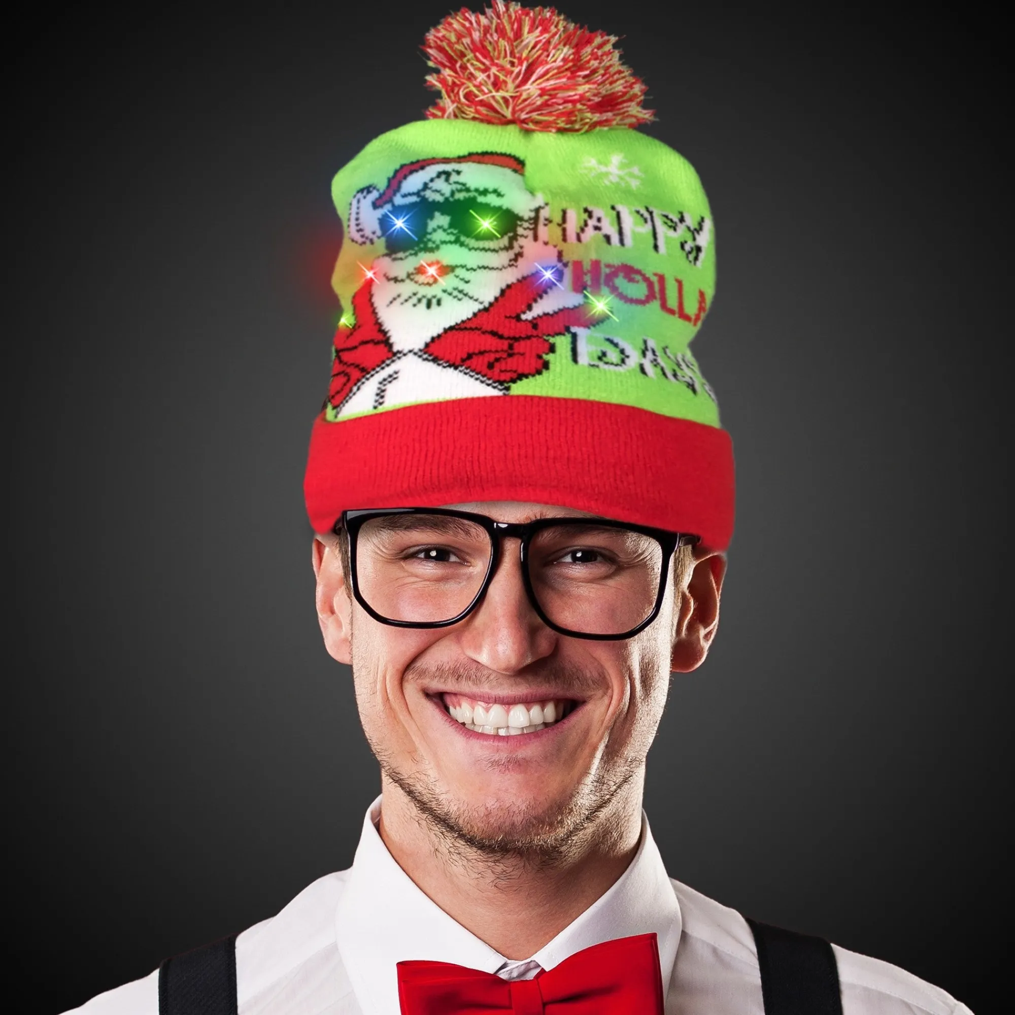 Windy City Novelties LED Happy Holla Days Knit Beanie