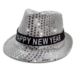 Hot Windy City Novelties LED Happy New Year Silver Fedora