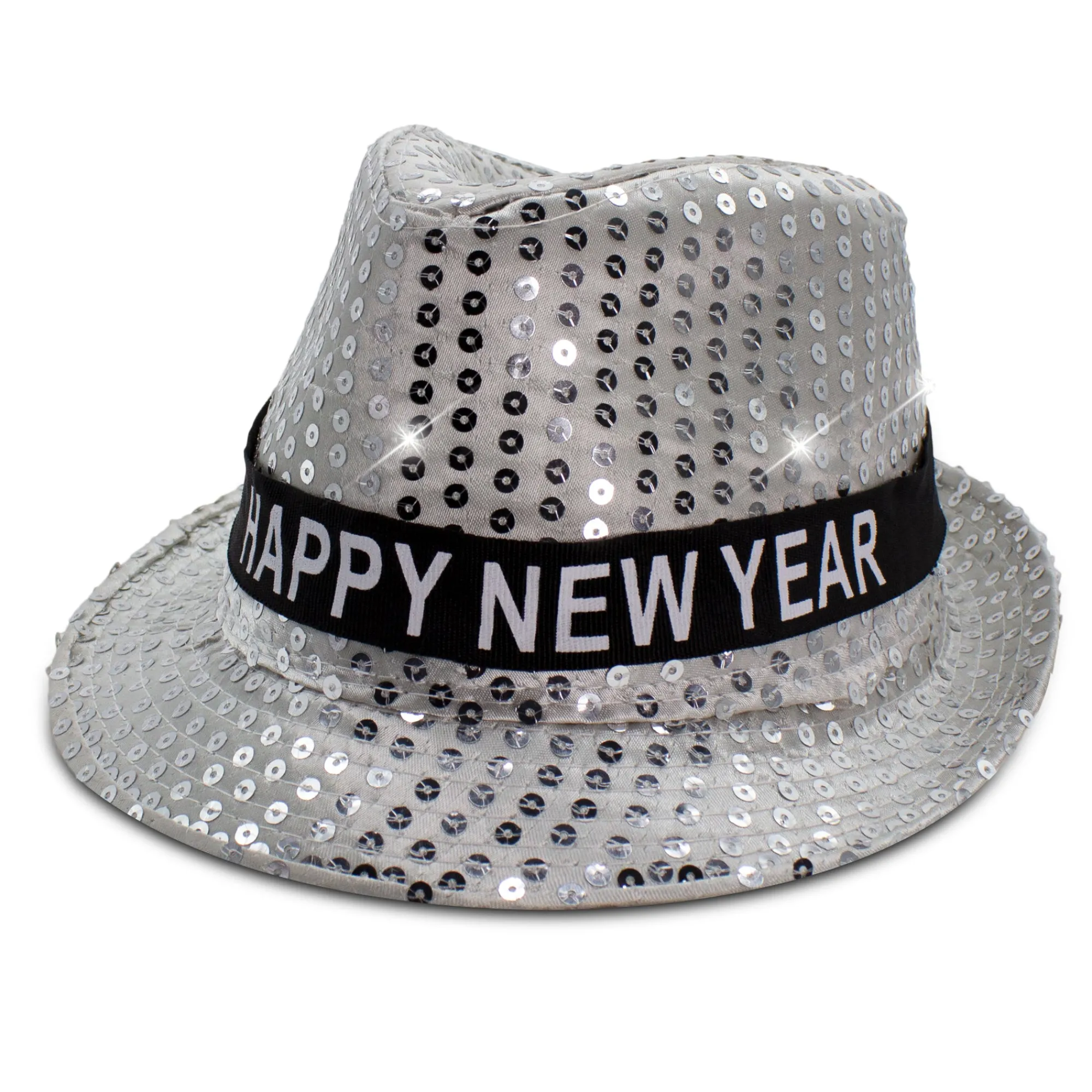 Hot Windy City Novelties LED Happy New Year Silver Fedora