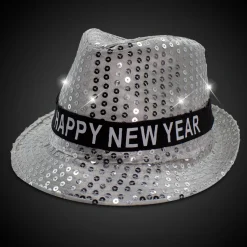 Hot Windy City Novelties LED Happy New Year Silver Fedora