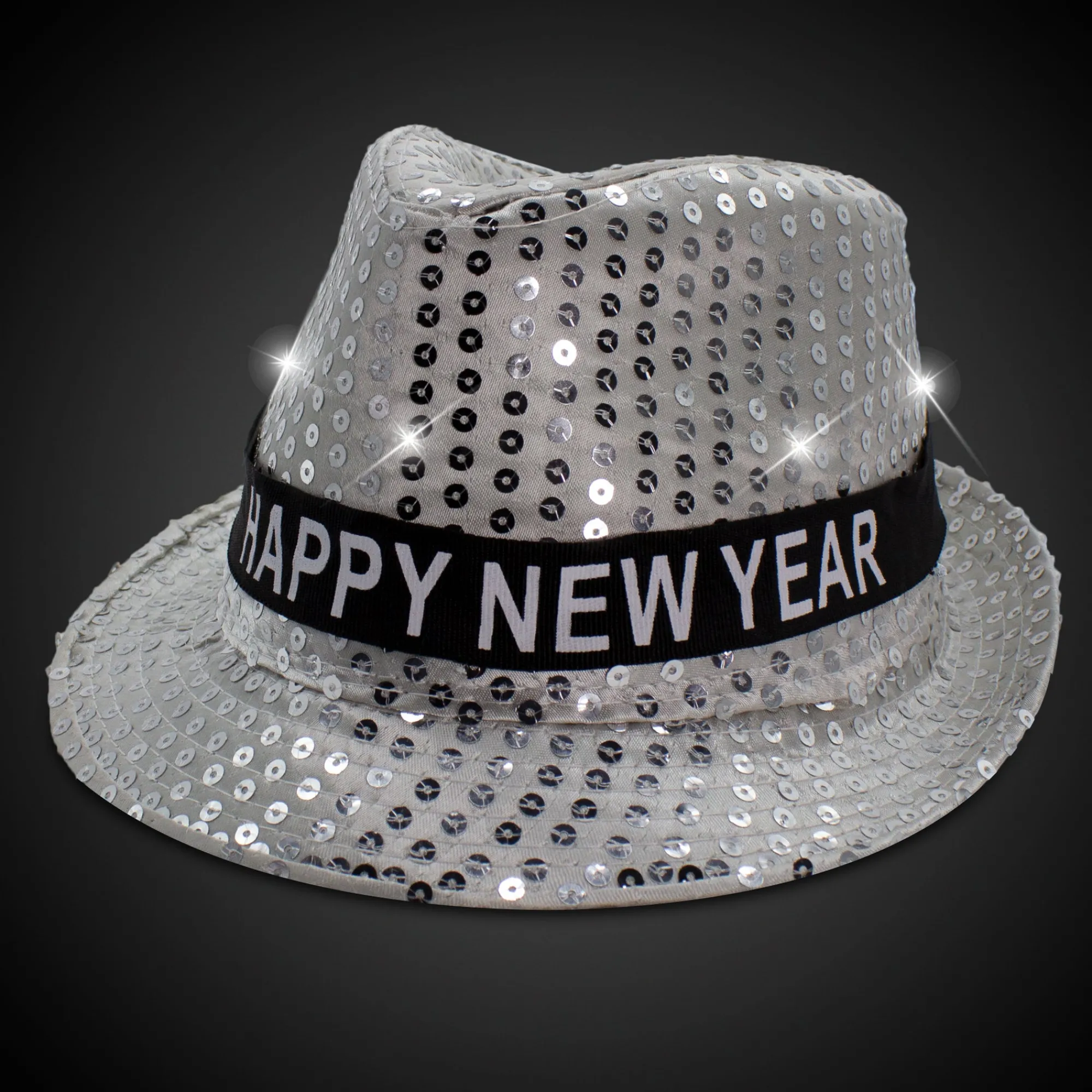 Hot Windy City Novelties LED Happy New Year Silver Fedora