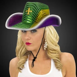 Discount Windy City Novelties LED Mardi Gras Sequin Cowboy Hat
