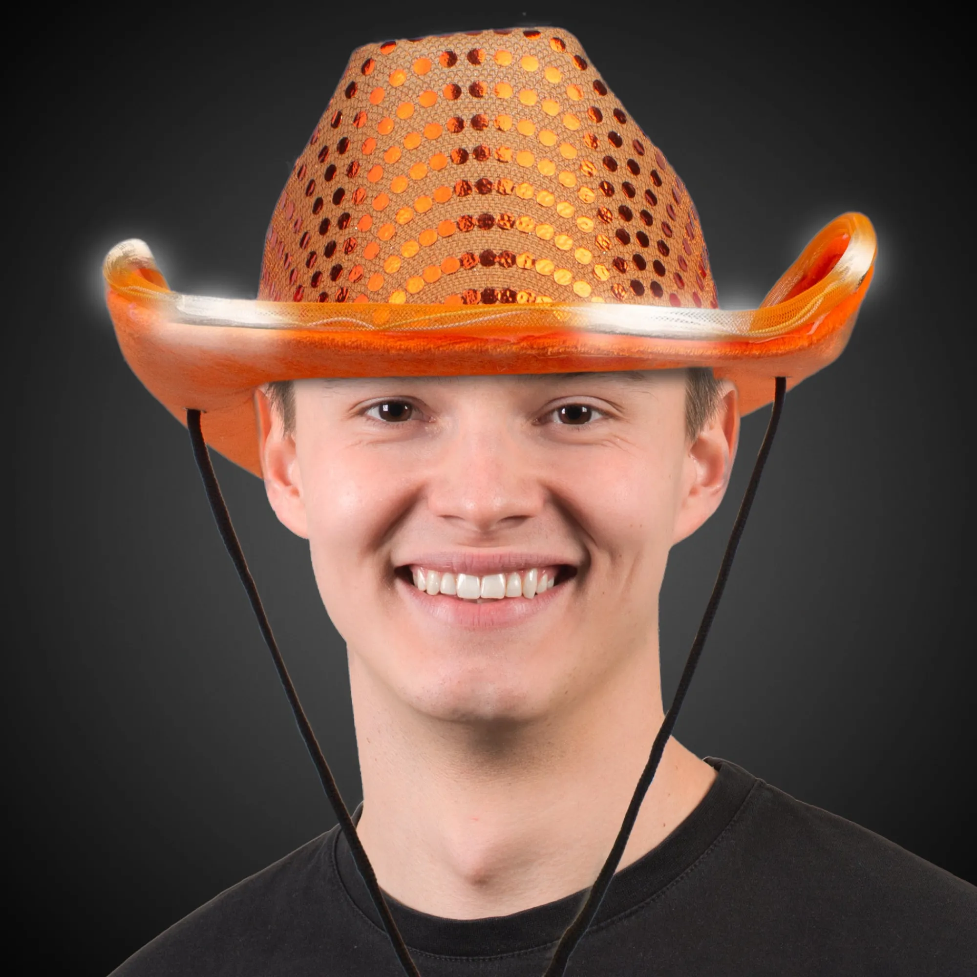 New Windy City Novelties LED Sequin Cowboy Hat Orange
