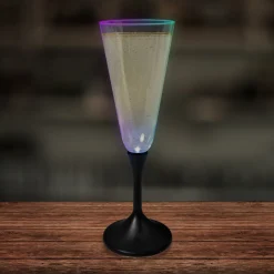 Sale Windy City Novelties LED 7 oz. Clear Champagne Glass Black Stem