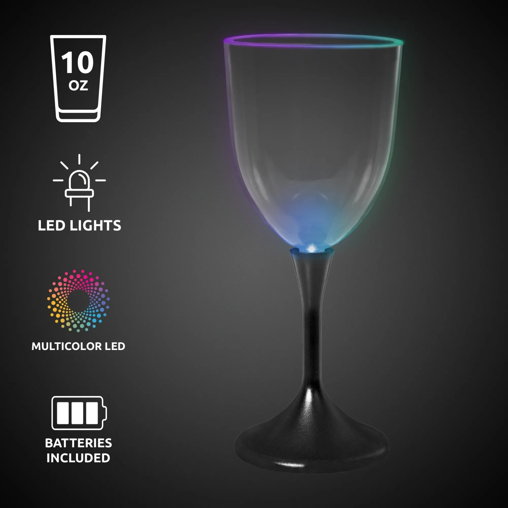 New Windy City Novelties LED 10 oz. Clear Wine Glass Black Stem