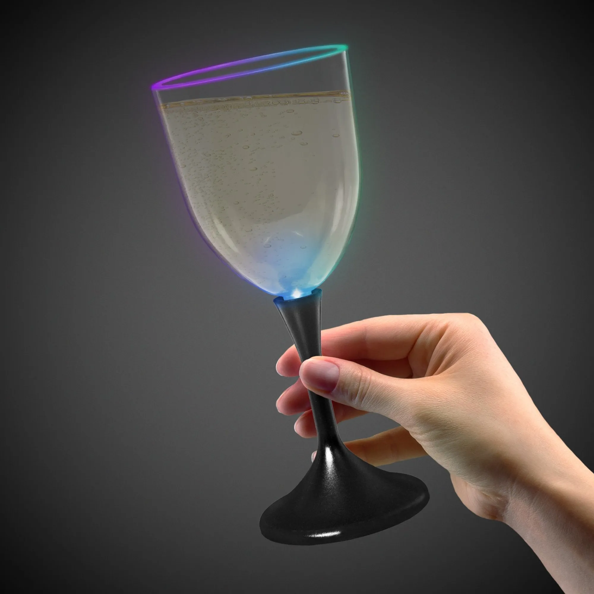 New Windy City Novelties LED 10 oz. Clear Wine Glass Black Stem