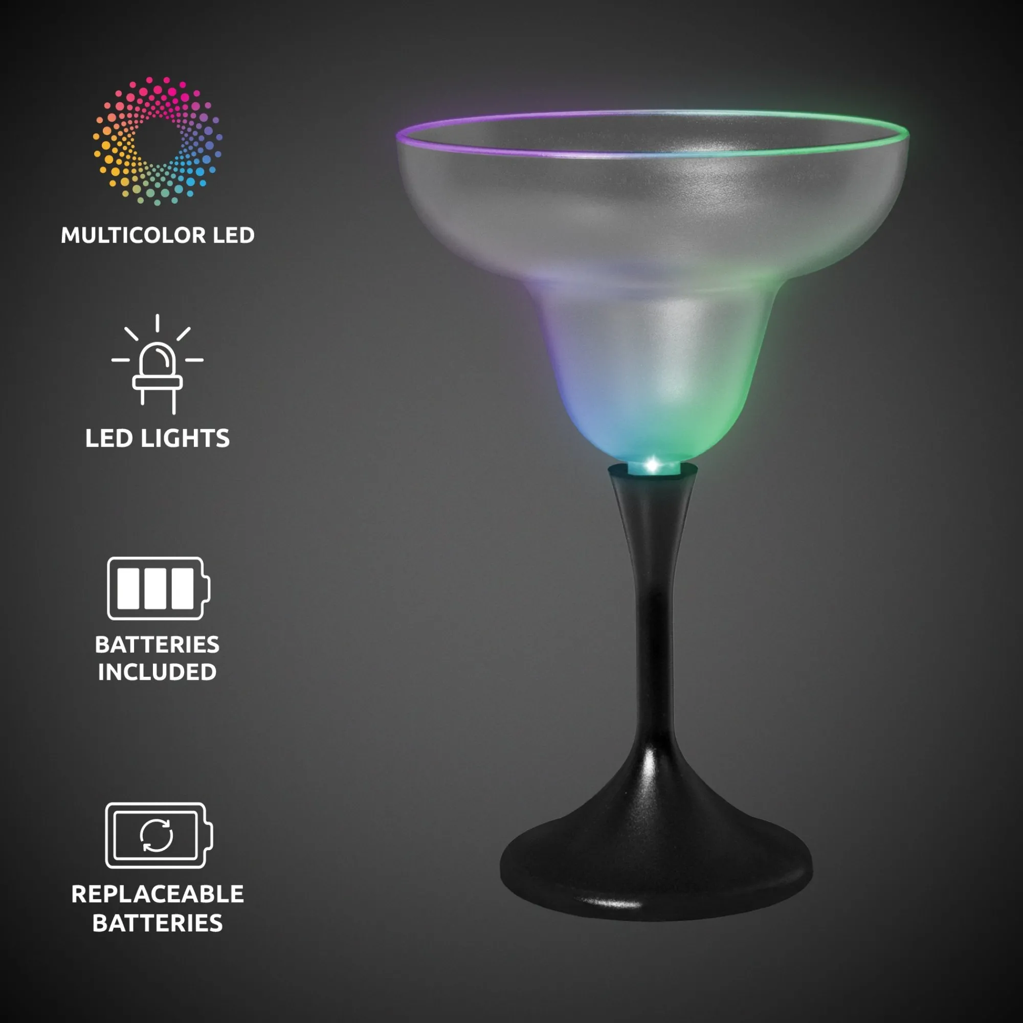 New Windy City Novelties LED 10 oz. Frosted Margarita Glass Black Stem