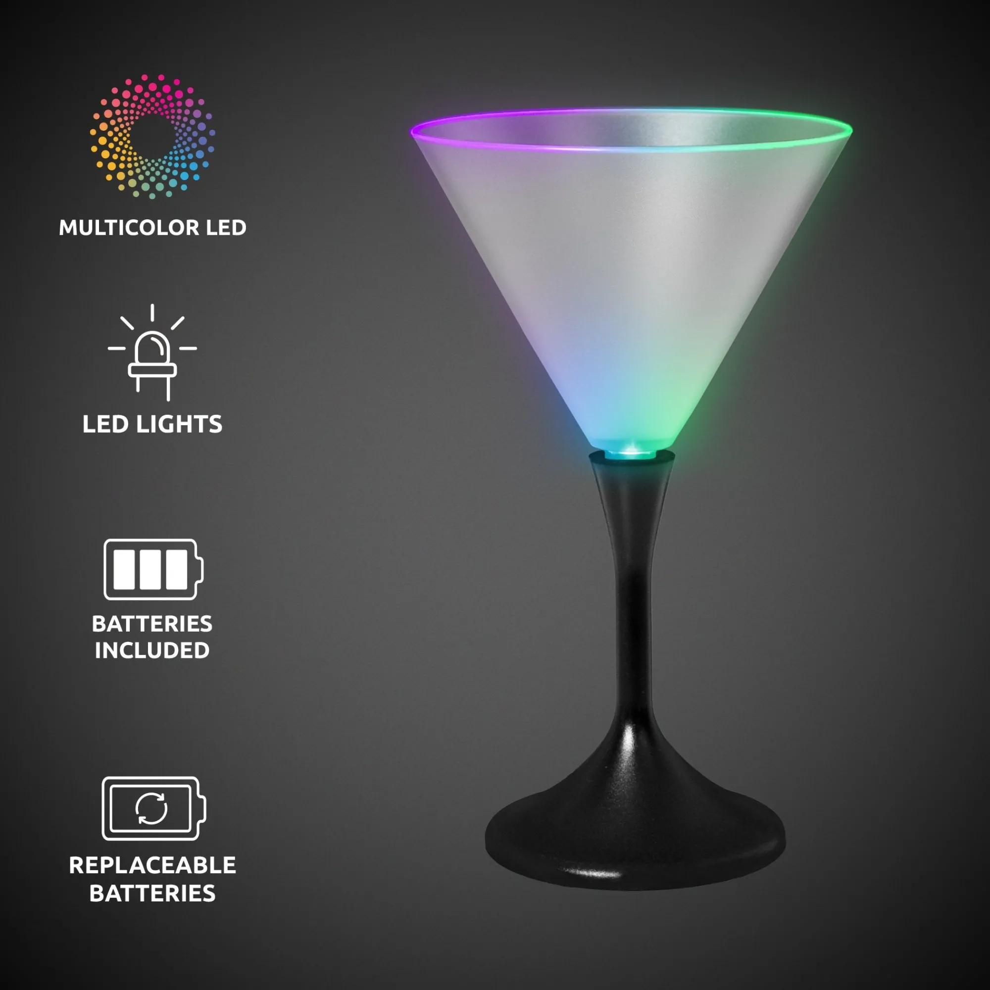 Outlet Windy City Novelties LED 7 oz. Frosted Martini Glass With Black Stem