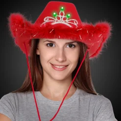 Hot Windy City Novelties LED Red Cowboy Hat with Tiara
