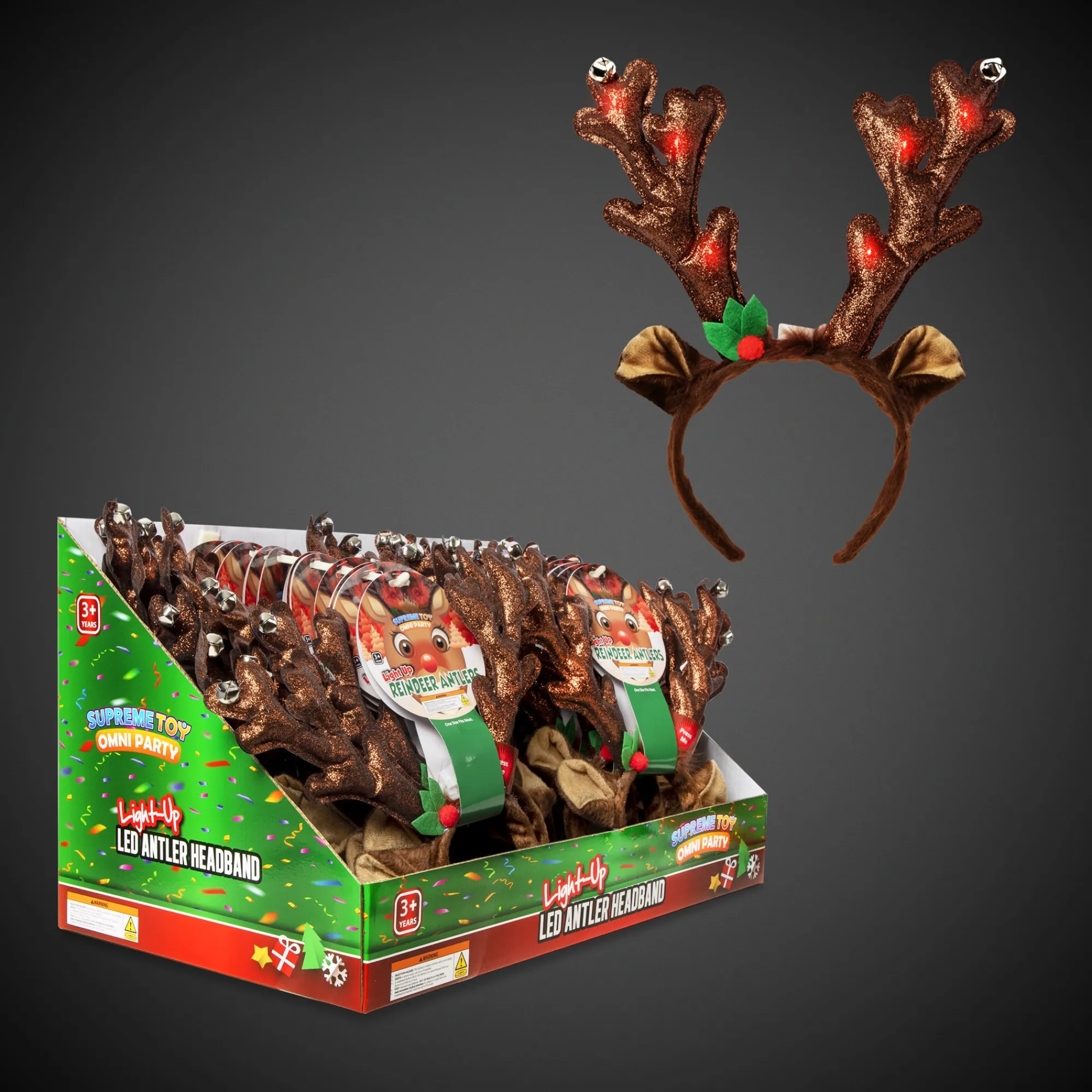Clearance Windy City Novelties LED Reindeer Antlers Headbands Retail Display