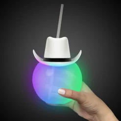 Best Windy City Novelties LED White Cowboy Hat 20 oz. Ball Cup with Straw