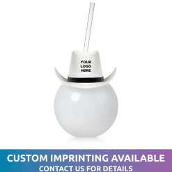 Best Windy City Novelties LED White Cowboy Hat 20 oz. Ball Cup with Straw