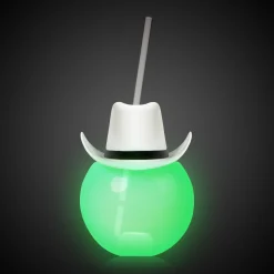 Best Windy City Novelties LED White Cowboy Hat 20 oz. Ball Cup with Straw