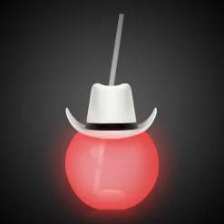 Best Windy City Novelties LED White Cowboy Hat 20 oz. Ball Cup with Straw
