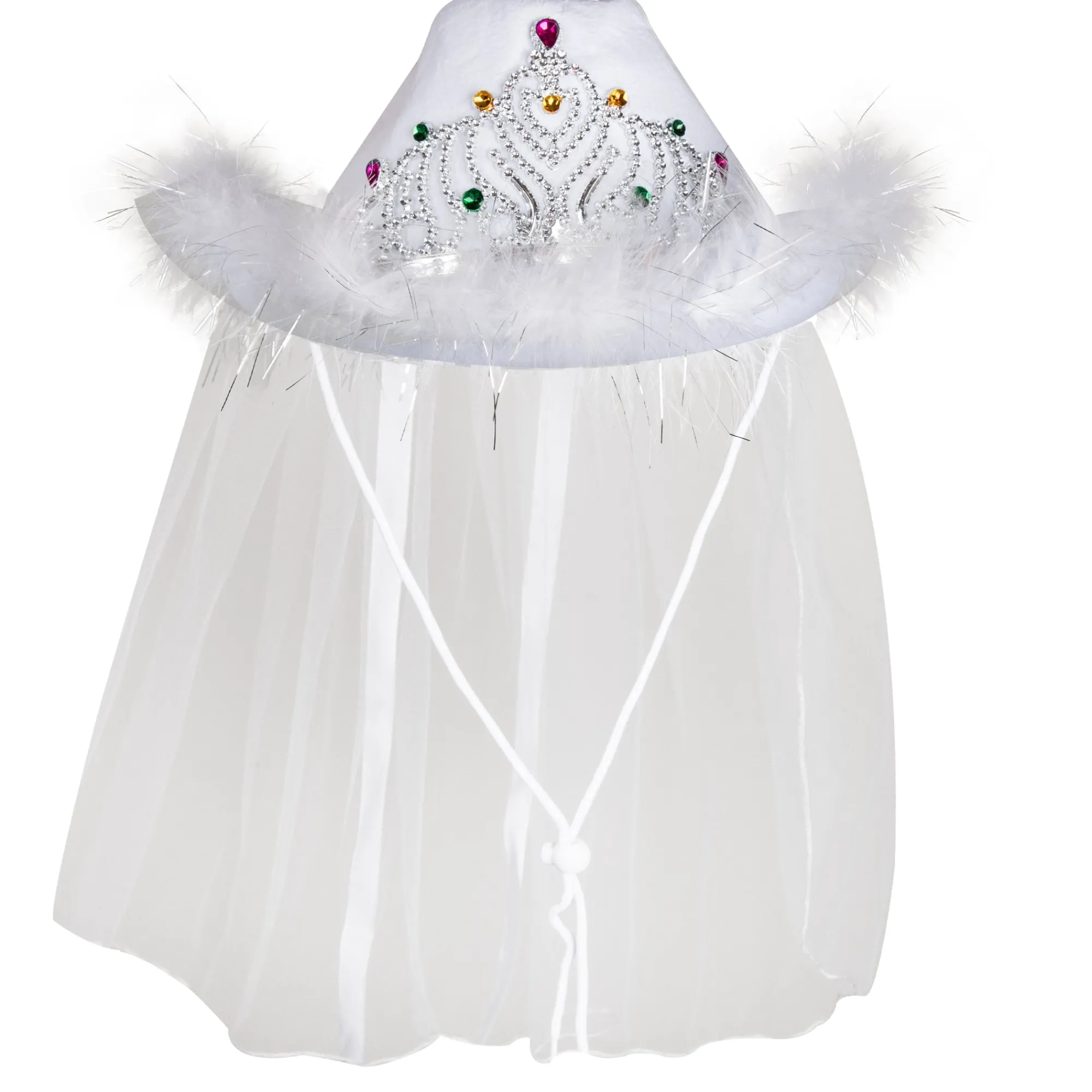 Discount Windy City Novelties LED White Cowboy Hat with Tiara and Veil