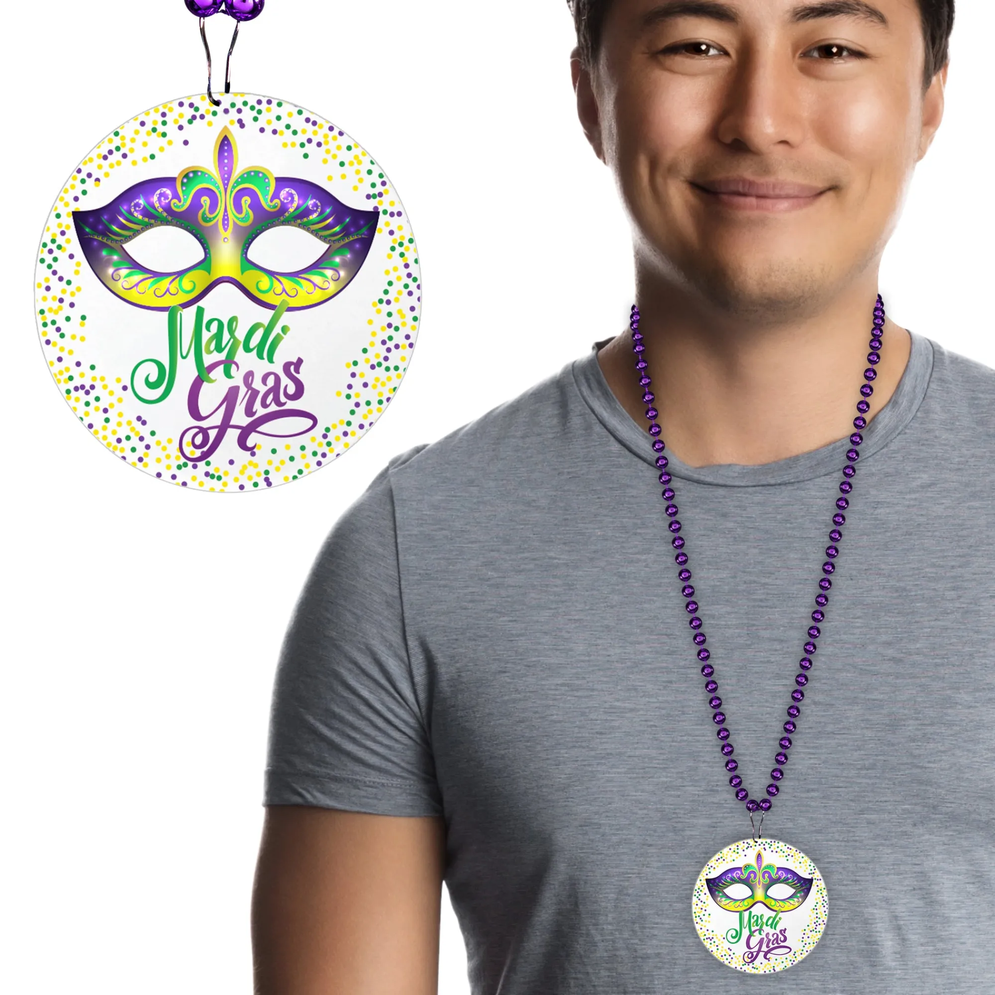 Hot Windy City Novelties Mardi Gras Mask Medallion Bead Necklaces