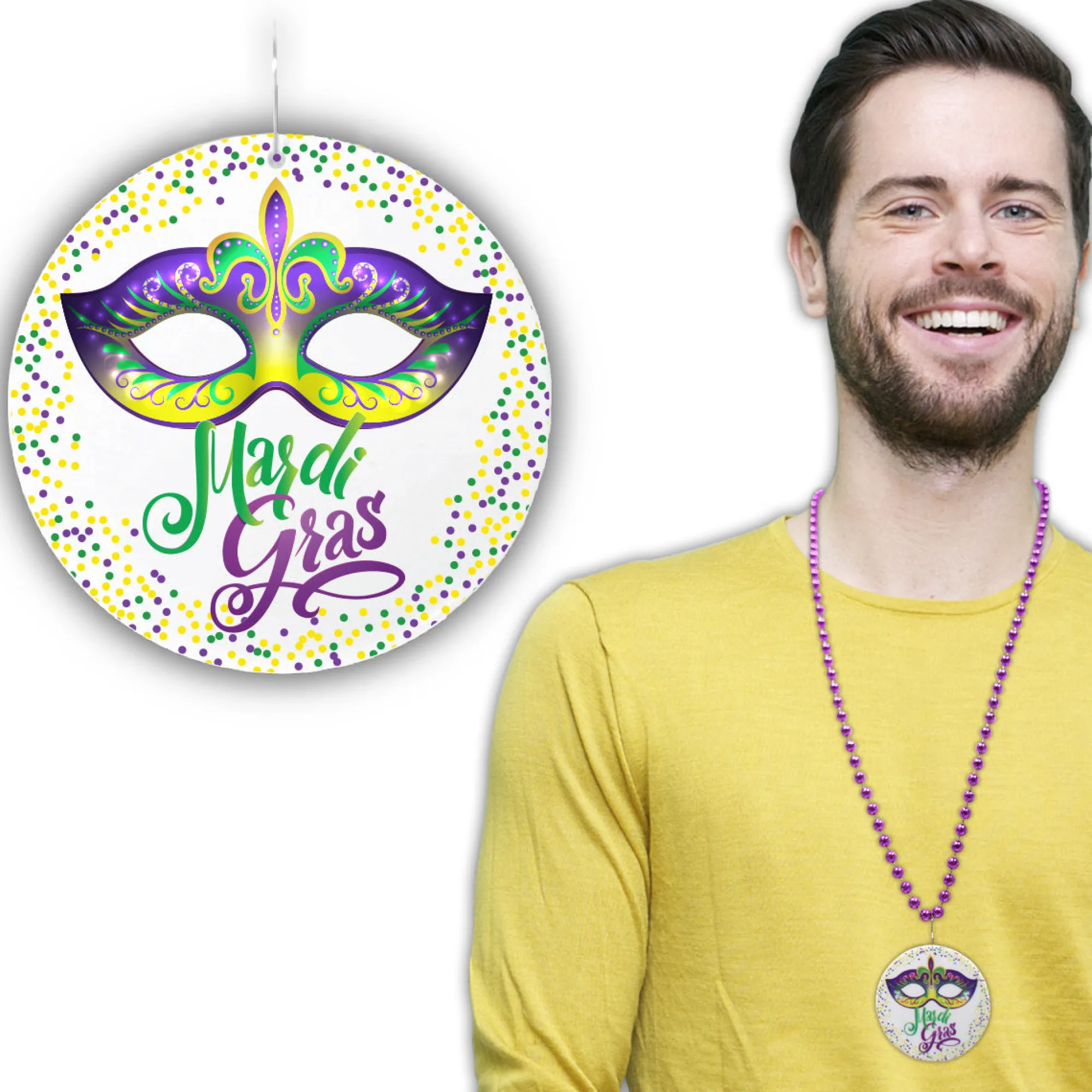 Hot Windy City Novelties Mardi Gras Mask Medallion Bead Necklaces