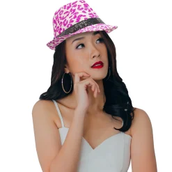 New Windy City Novelties Neon Pink Leopard Fedora Hat