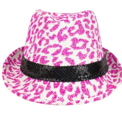 New Windy City Novelties Neon Pink Leopard Fedora Hat