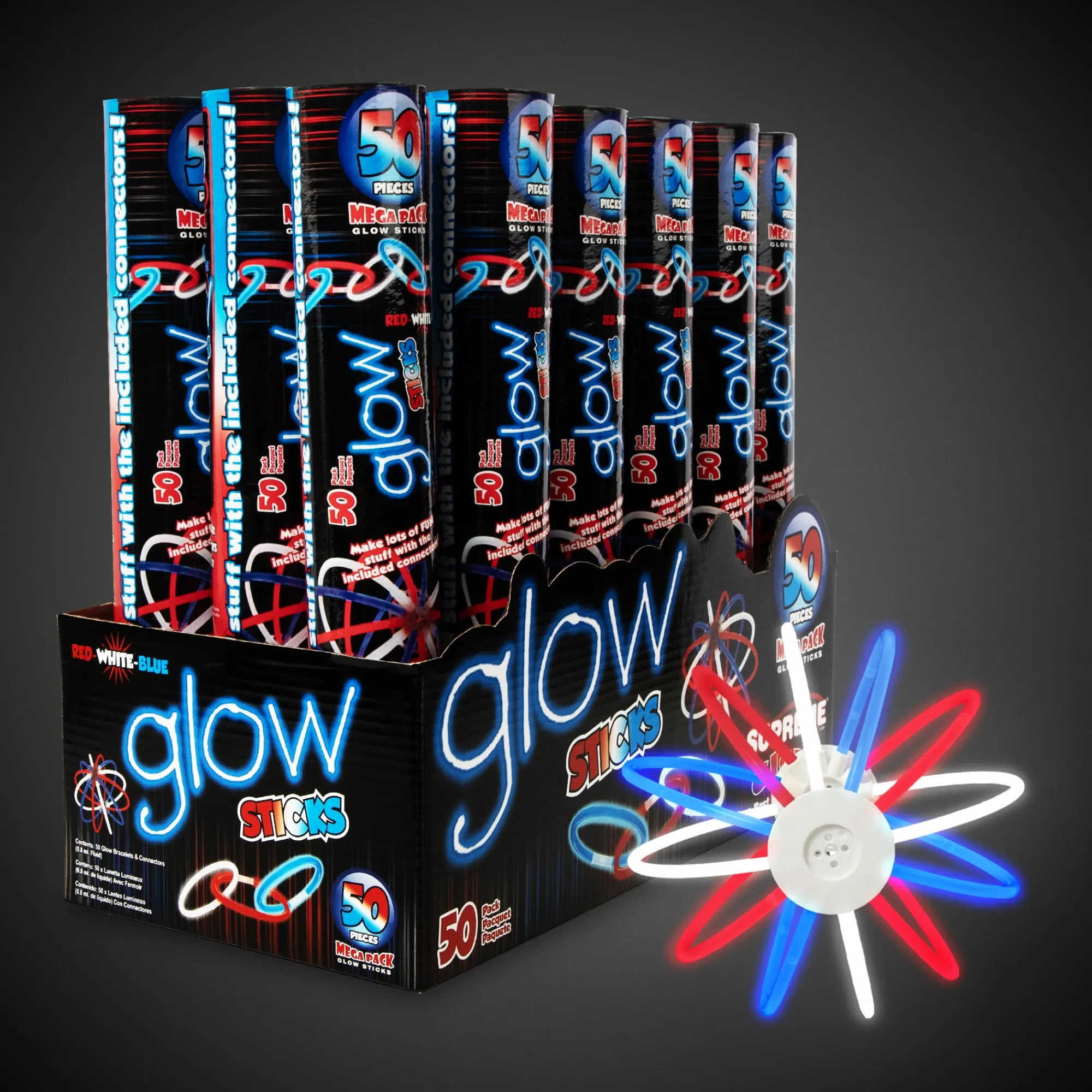 Best Windy City Novelties Patriotic Glow Bracelets Retail Counter Display