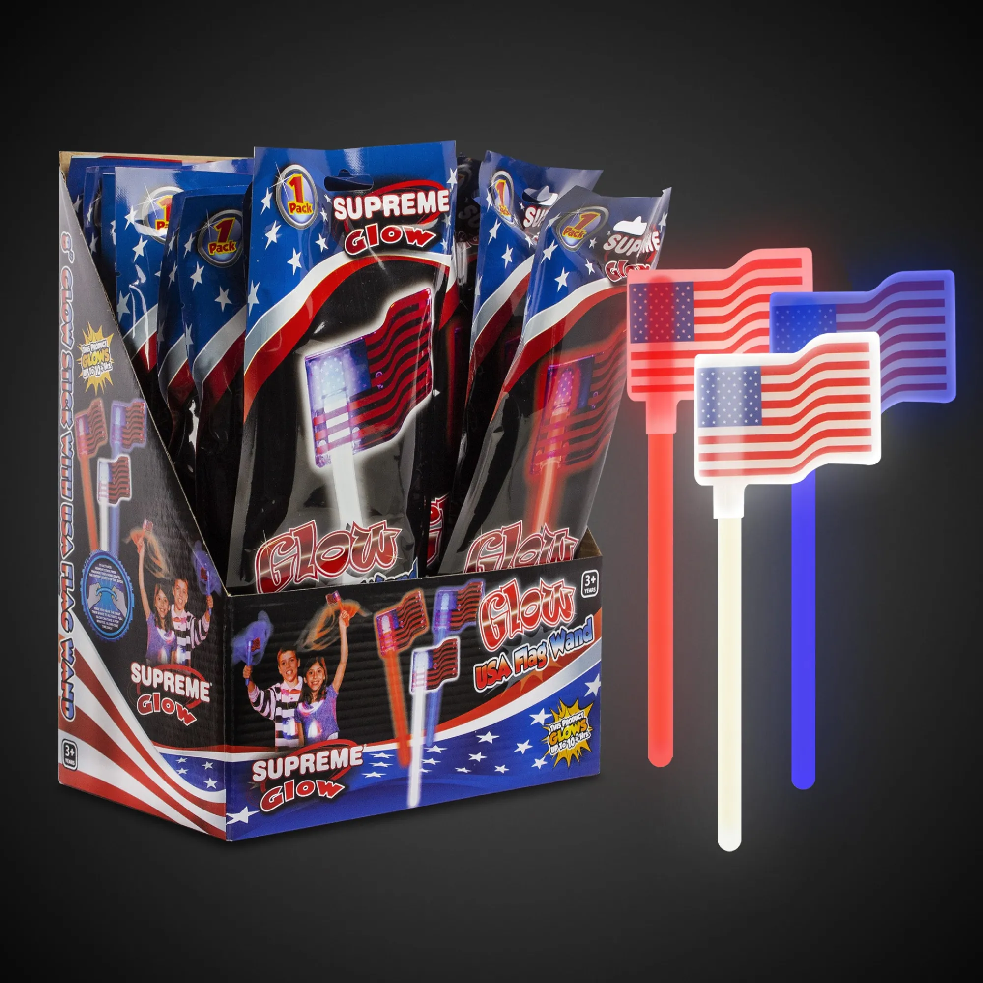 Clearance Windy City Novelties Patriotic Glow USA Flags Retail Counter Display