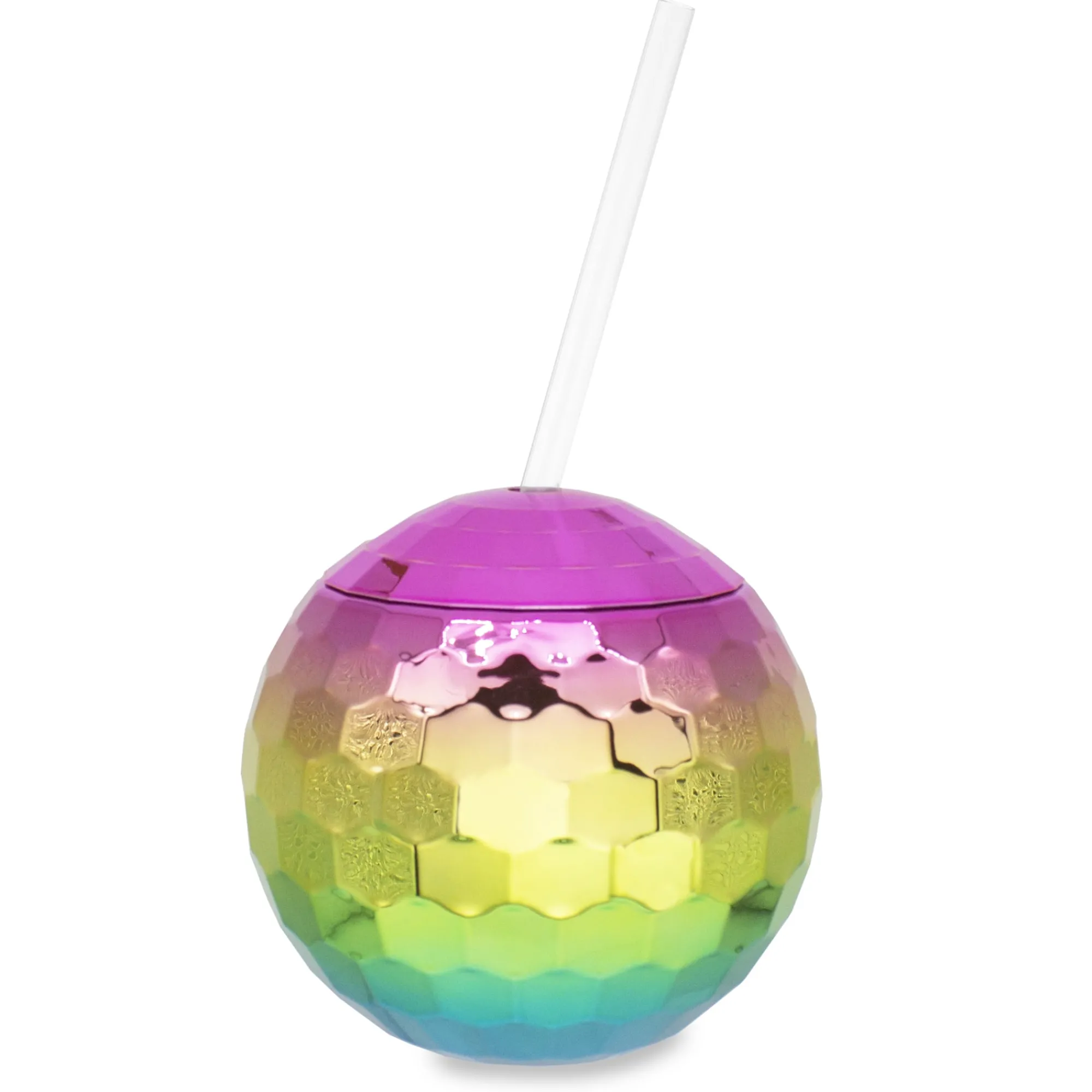Clearance Windy City Novelties Rainbow Disco Ball Cup with Straw
