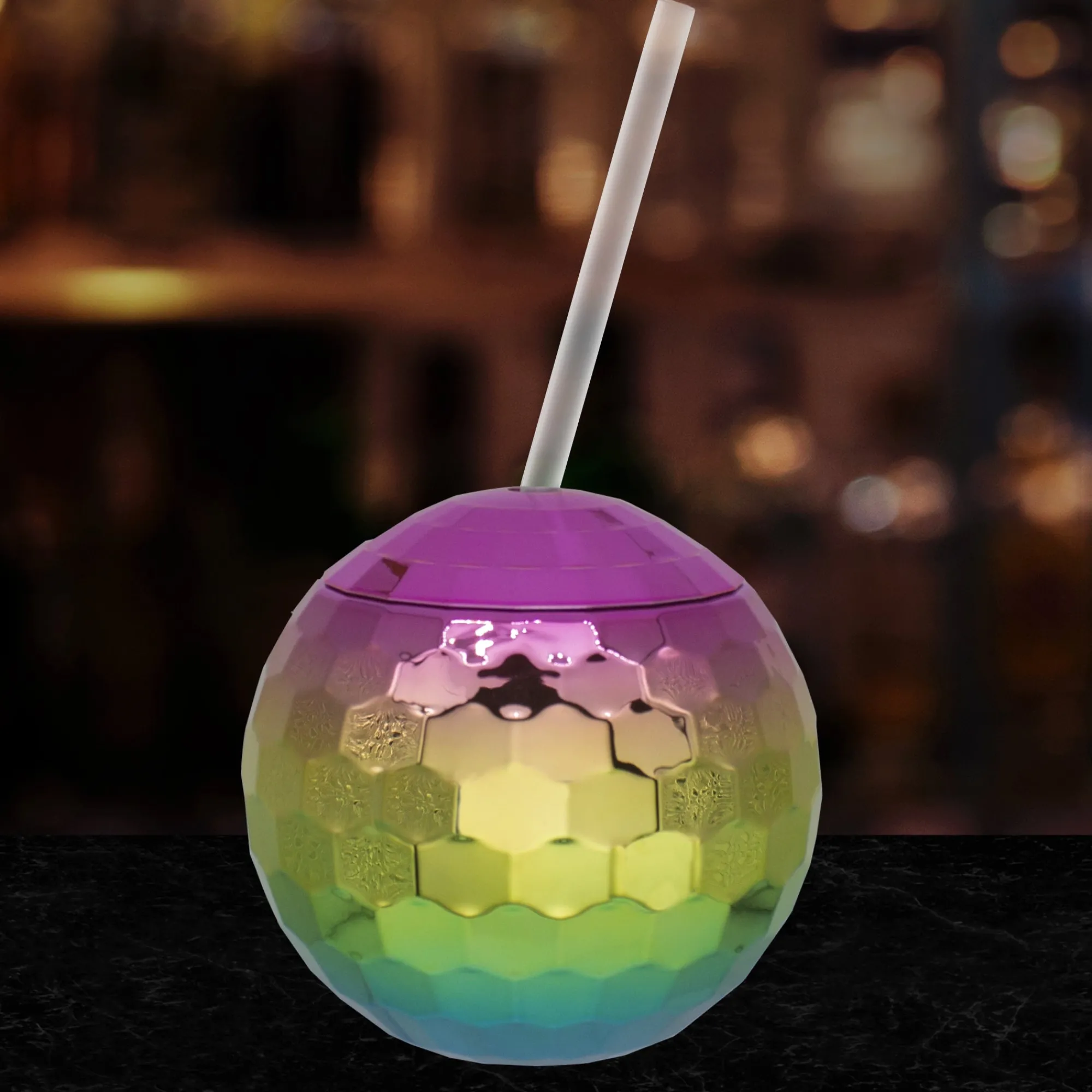 Clearance Windy City Novelties Rainbow Disco Ball Cup with Straw