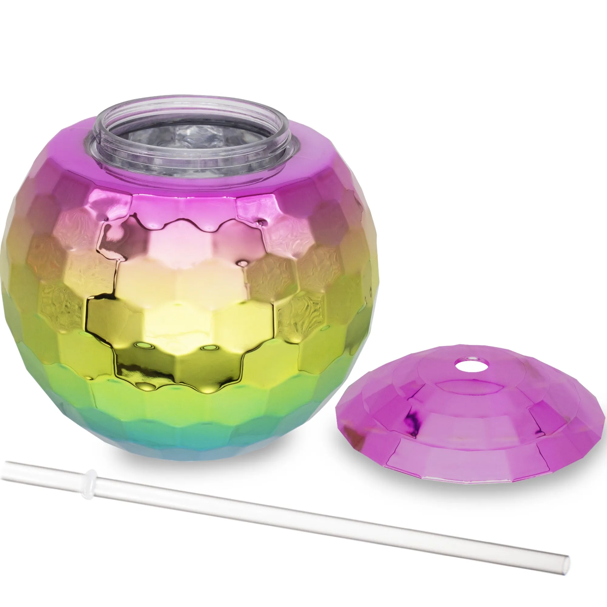 Clearance Windy City Novelties Rainbow Disco Ball Cup with Straw