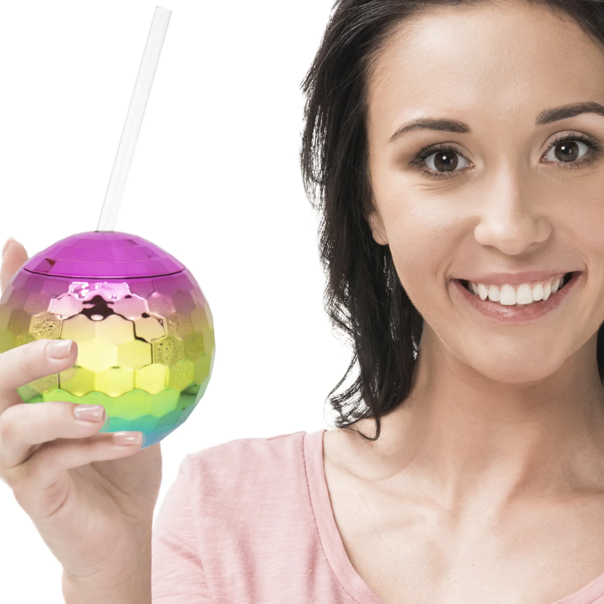 Clearance Windy City Novelties Rainbow Disco Ball Cup with Straw