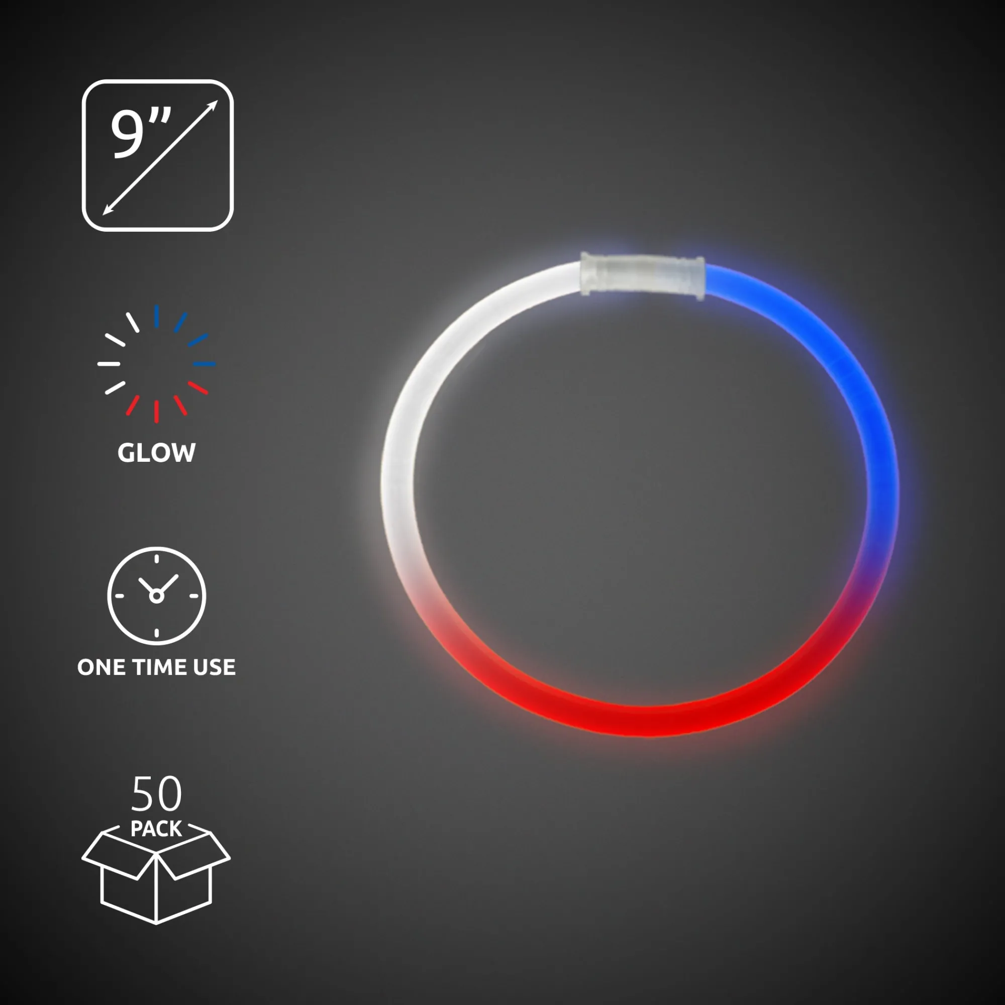 New Windy City Novelties Red, White & Blue Glow 9" Bracelets Red/White/Blue