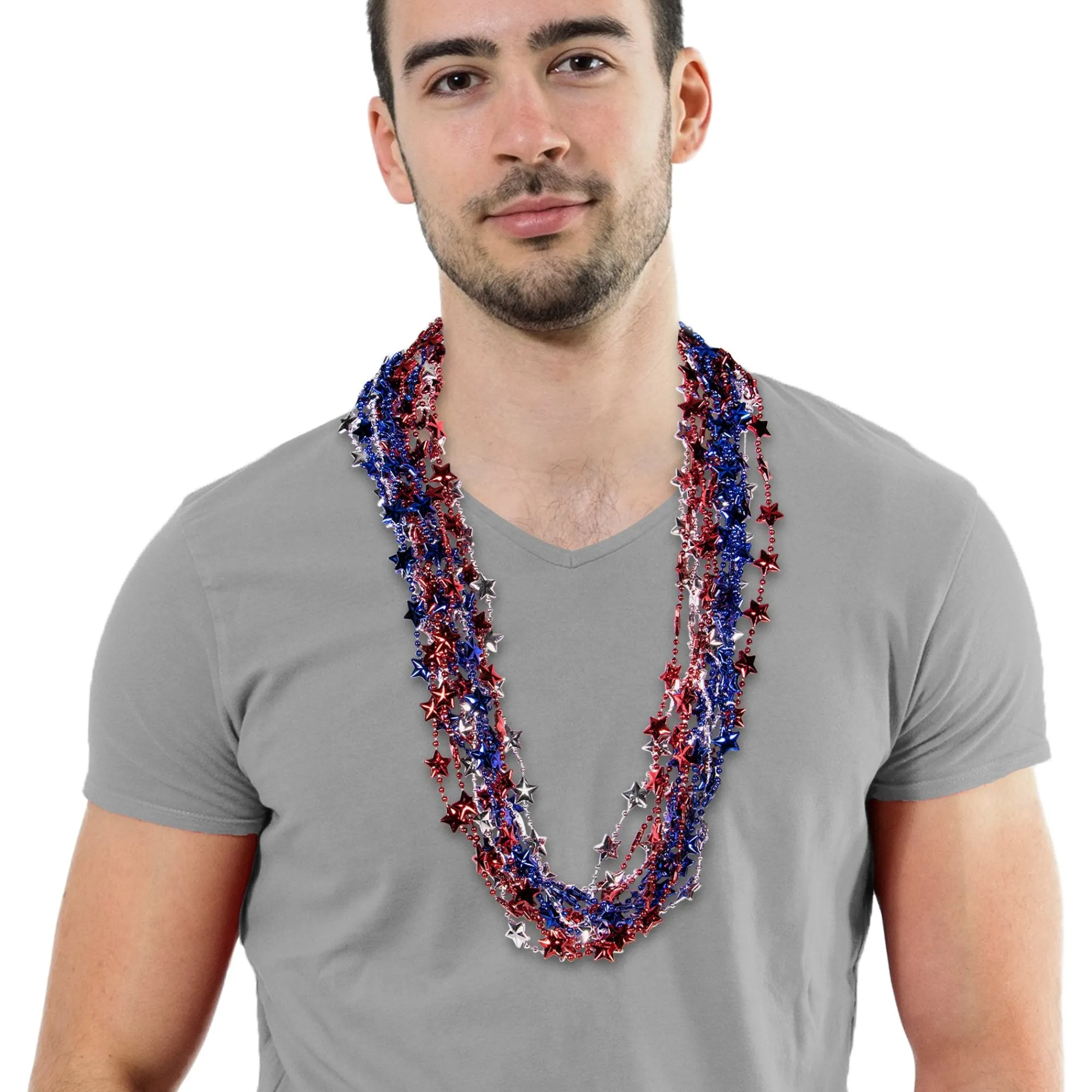 Windy City Novelties Red, White & Blue Star Bead 33" Necklaces